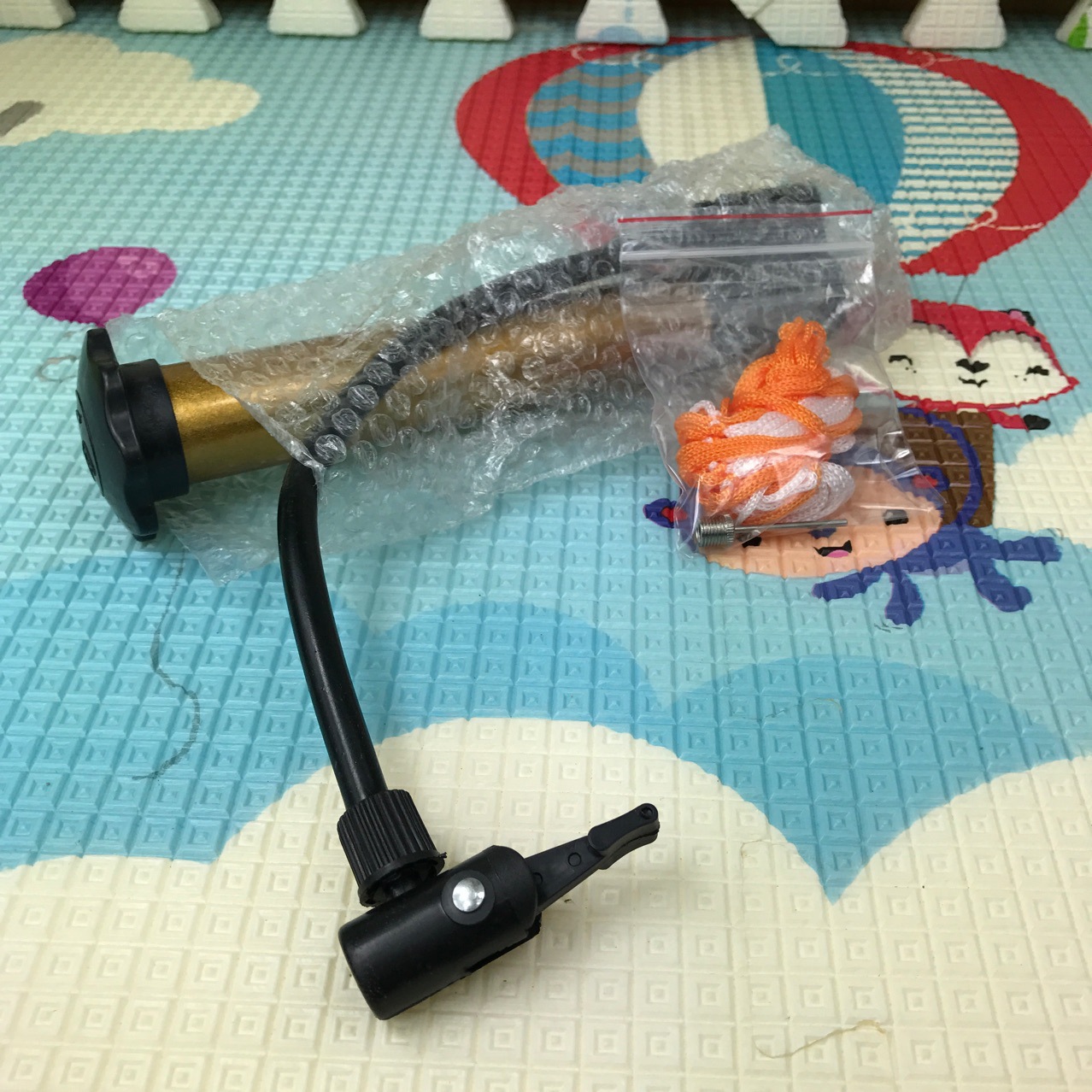 打氣筒套裝金色鋼管氣筒+球針+網袋  籃球 拍拍球充氣配件3件套