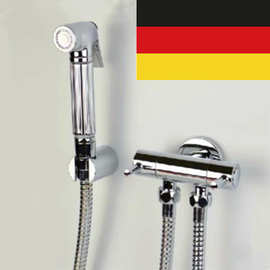 出口德国卫生间全铜增压一进二出马桶喷枪妇洗器冲洗器冷热水角阀