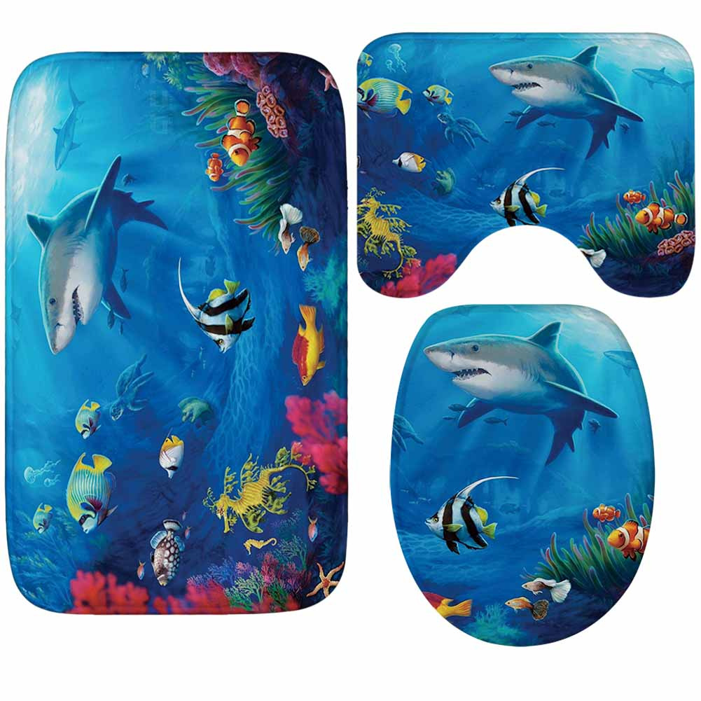 Inflatable bag underwater world shark toilet flannel floor mat absorbent non-slip foreign trade combination carpet