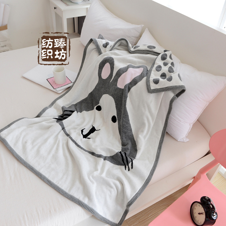 ins爆款加厚重工婴儿针织毯子两面提花狐狸兔子宝宝盖毯空调毯