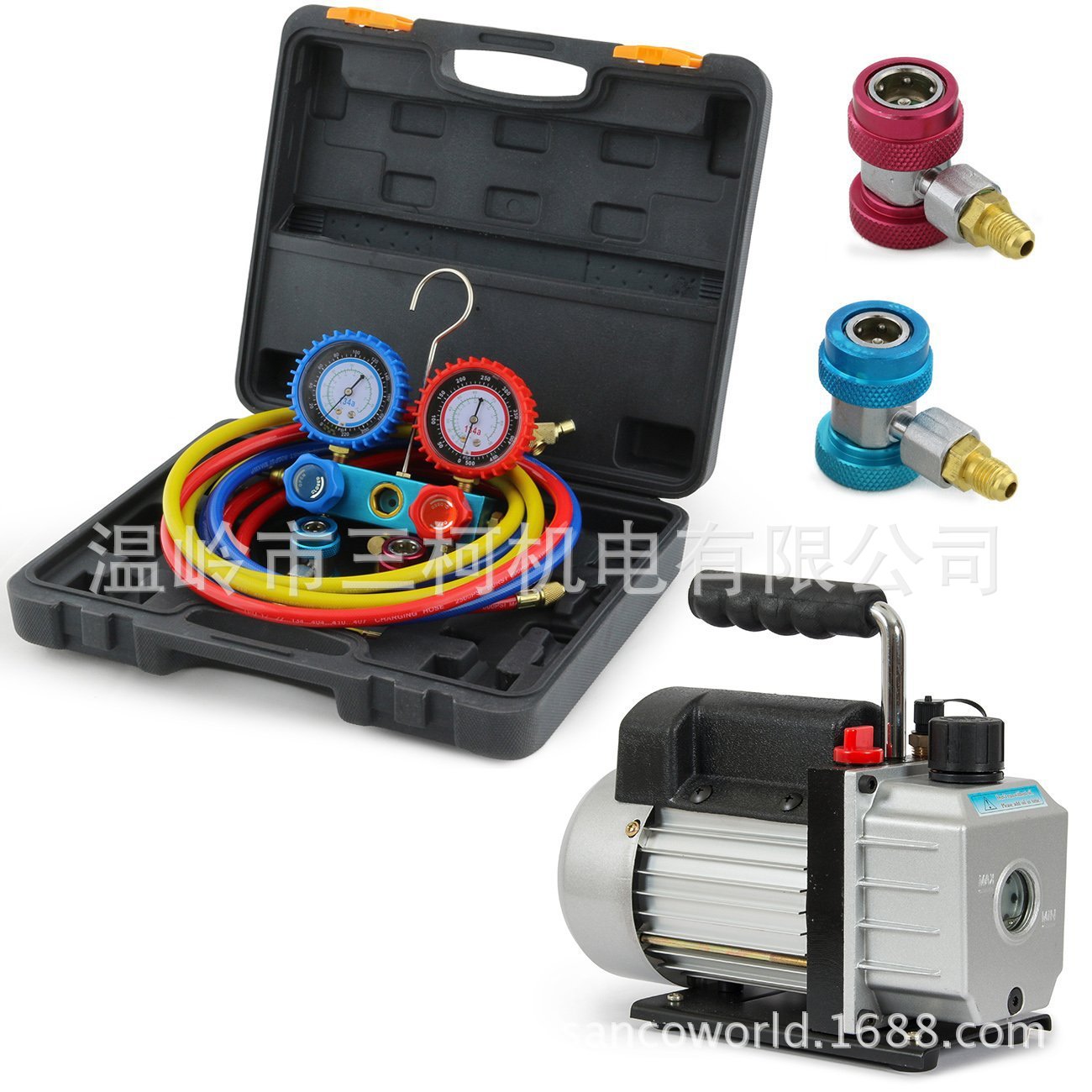 R134,R12,R22双表阀组 3CFM 单级旋片式真空泵