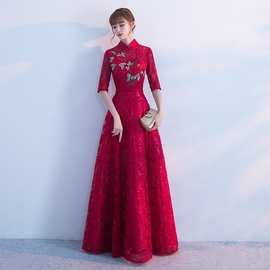 敬酒服新娘夏季2024结婚新款修身长款红色中式旗袍端庄大气中国风