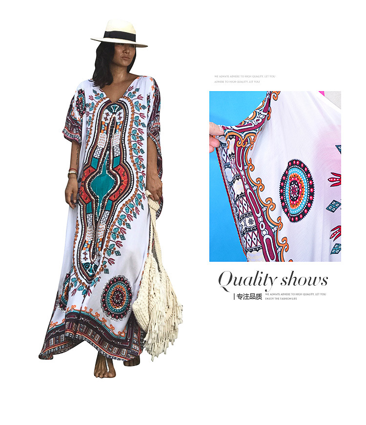 Summer Fashion New Bohemia Style  Flower Loose Long Beach Blouse Robe Long Skirt Holiday Dress Nihaojewelry Wholesale display picture 28