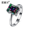 Square zirconium, platinum fashionable ring with stone, crystal, accessory, wholesale