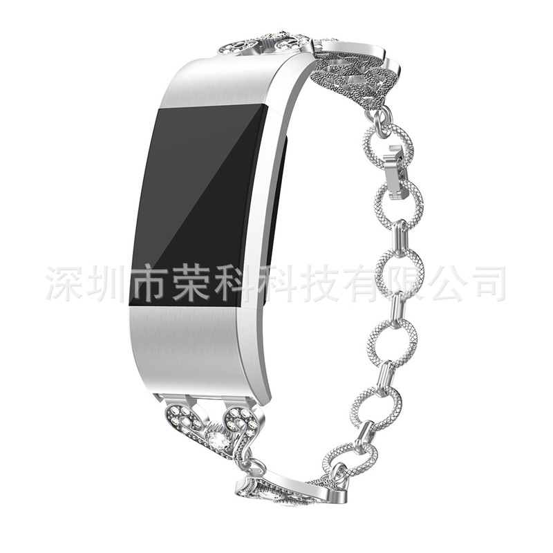 Suitable for Fitbit charge2 smart bracelet retro carved Diamond Strap alloy steel strap watch strap
