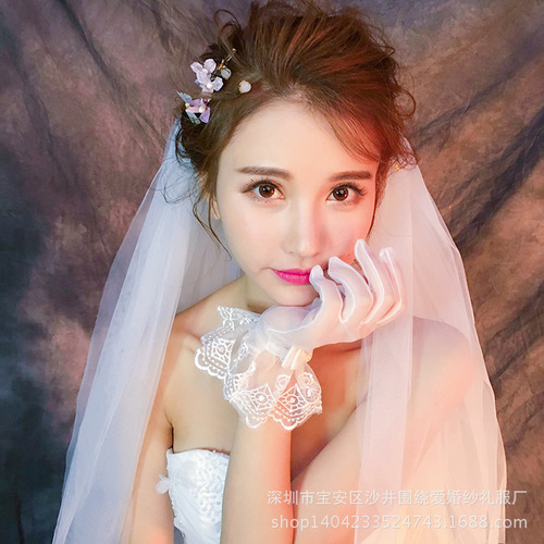 New bridal wedding lace gloves, performance fingered gloves, studio wedding dress gloves, crescent gloves T06
