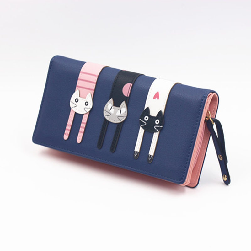 Three cat wallet ladies long zipper Kore...