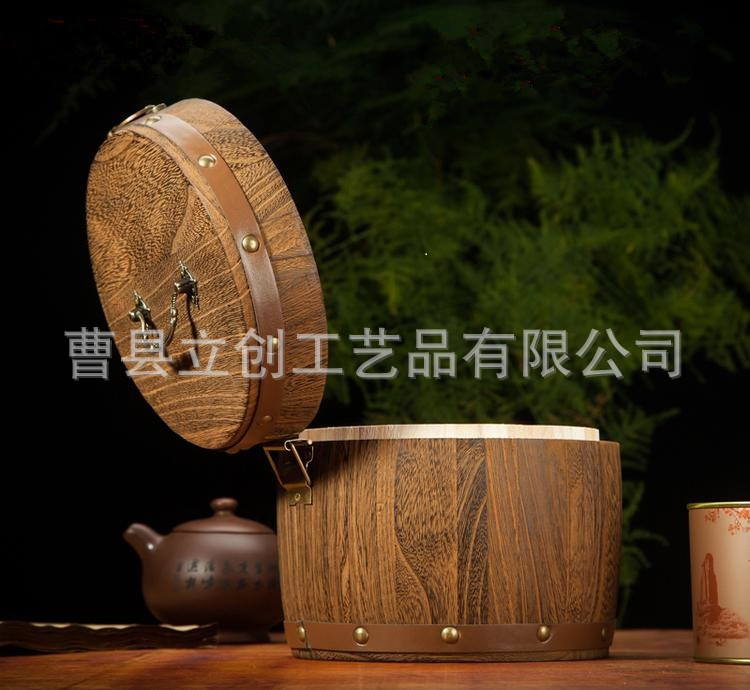 现货供应烤色茶叶木桶 复古散装茶叶桶、炭烧色普洱茶叶木桶批发