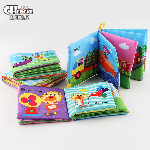 2017 foreign trade baby cloth book early education toy baby English cognitive palm book can not be torn with sound paper BB cry