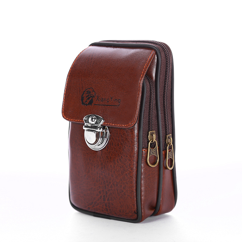 厂家批发男士竖款穿皮带手机腰包 pu多功能零钱带盖插锁横款商务