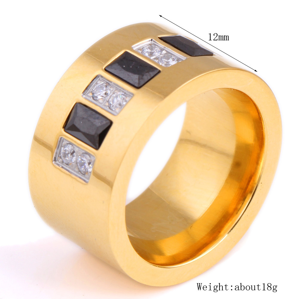 الإبداعية بسيطة مربع الزركون الفولاذ المقاوم للصدأ الذهب خاتم مطلي E display picture 1