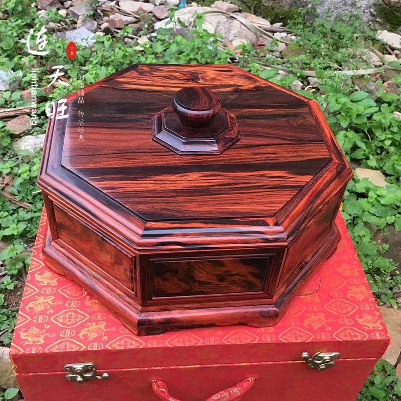 大紅酸枝果盤創意現代家用客廳紅木果盒分格帶蓋幹果盒糖果零食盤