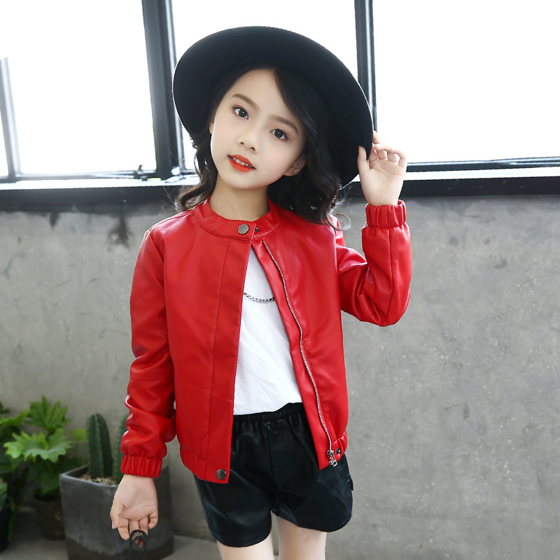 Children's clothing 2017 Autumn new pattern girl Two button leather jacket children pu leather clothing Korean Edition coat On behalf of