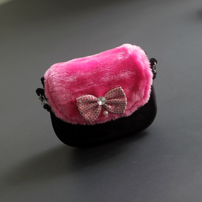 儿童包秋冬款拼色毛绒蝴蝶结公主包珠链手拎包女童小包宝宝斜挎包|ms