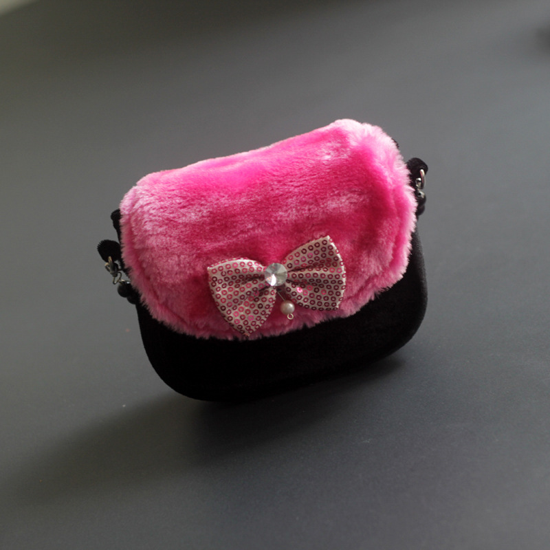 儿童包秋冬款拼色毛绒蝴蝶结公主包珠链手拎包女童小包宝宝斜挎包|ms