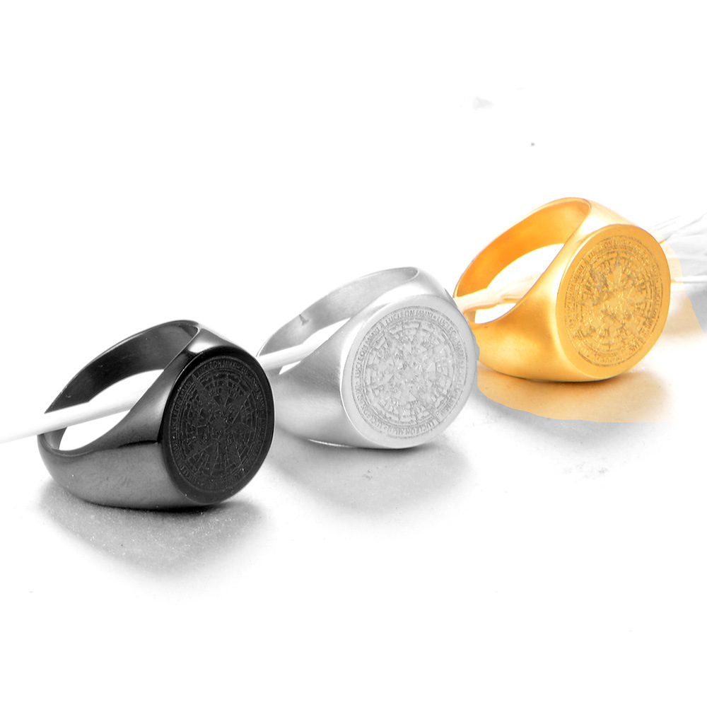 Plating Design Retro Compass Titanium Steel Plating 18K Gold Plated Rhodium Plated Men'S Rings Men Signet Rings
