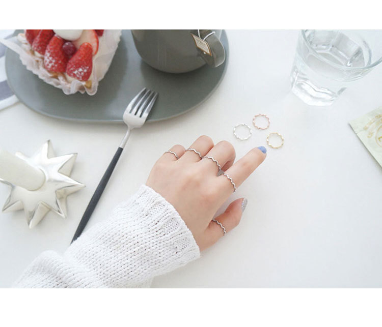 169 Korean Style S925 Sterling Silver Ring Ins Simple Thin Line Curve Wave All-Match Glossy Ring for