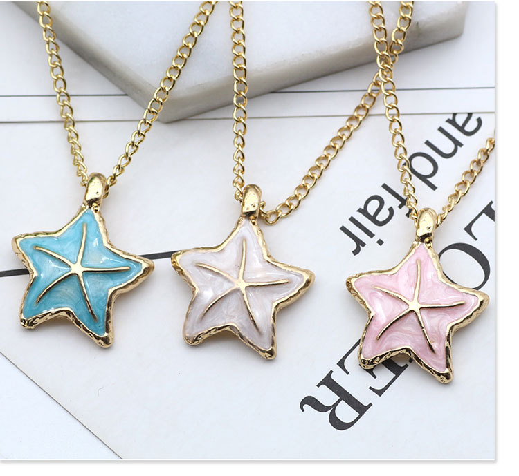 11g Weight Alloy Pendant Material Pendant Necklace Classification Alloy Chain Material 1 Piece Quantity Holiday, Daily Occasion Alloy Material Starfish, Shell Pattern Women's Gender Enamel Design Marine Style Style Marine Style Starfish Shell Alloy Enamel Women's Pendant Necklace 1