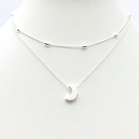 Multi-Layer Pendant Necklace Adjustable Heart Star Crescent Moon Dainty Delicate Fashion Jewelry