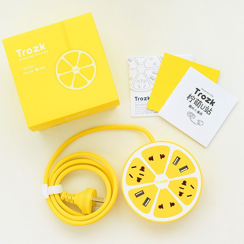 特洛克/trozk柠萌柠檬U站创意多口USB圆形接线板插座家用智能插排|ru