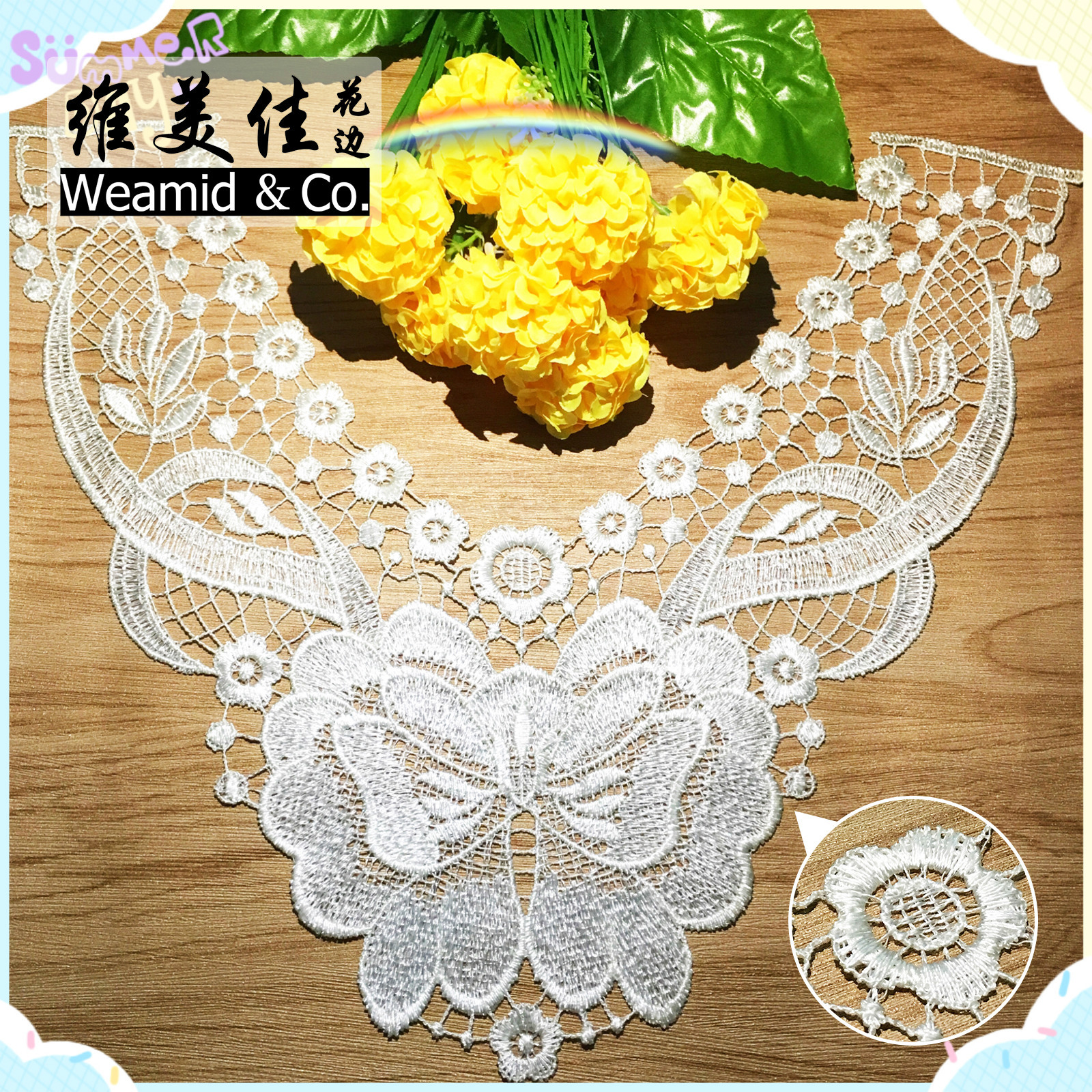 厂家直销现货 维美佳女装水溶蕾丝花边 连衣裙胸花涤纶丝白色领花