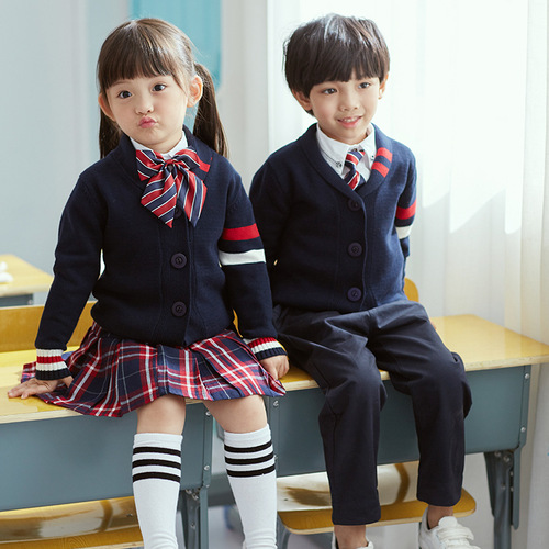 Kindergarten uniforms for boys and girls, British style suits, children's cotton knitted class uniforms, primary school uniforms, college style