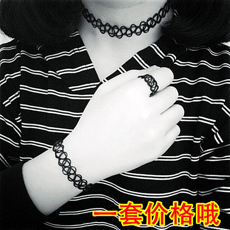 Japanese Harajuku eva Tattoo tattoo A collar for a horse Kiko Same item Punk Retro sexy Necklace Ring Bracelet