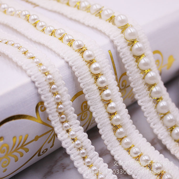 2.5cm golden silk pearl weaving lace DIY clothing auxiliary home…