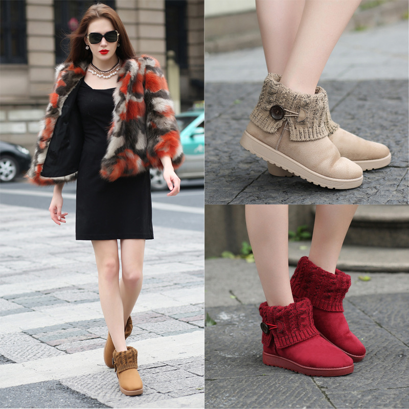 2019 Womens Cotton Snow Boots Suede Boots Wedges Middle Tube Boots Casual Keep Warm Shoes Snow Boots