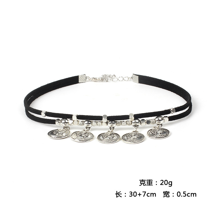 30g Weight Necklace Classification Wedding, Travel Occasion Lock Pattern Women'S Gender Black Color Punk Style Exaggerated Multilayer Leaf Pendant Bandage Bohemian Style Retro Coin Neckband 6