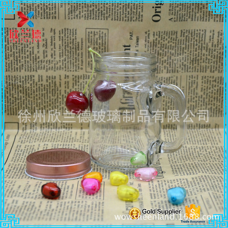 270ML  字母图案玻璃把子杯 果汁把子杯 玻璃饮料杯