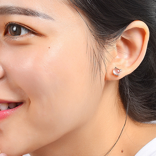 Korean version of sweet and cute girl pink crystal cat earrings for women natural cat's eye stone cute cat earrings jewelry