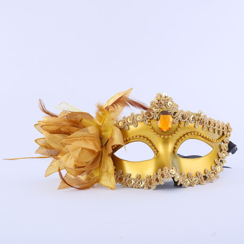 Small pointed-edge trim half-face children's mask for Christmas Eve, unisex Venetian-style side-floral glittery masks—wholesale