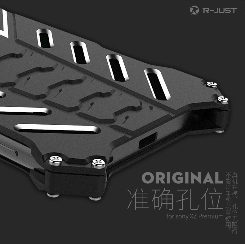 R-Just Batman Shockproof Aluminum Shell Metal Case with Custom Stent for Sony Xperia XZ Premium