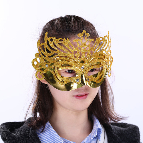 Venetian Princess Mask Half Face Eye Mask Couple Stage Performance Nightclub Gold Powder Flower Piece Wholesale
