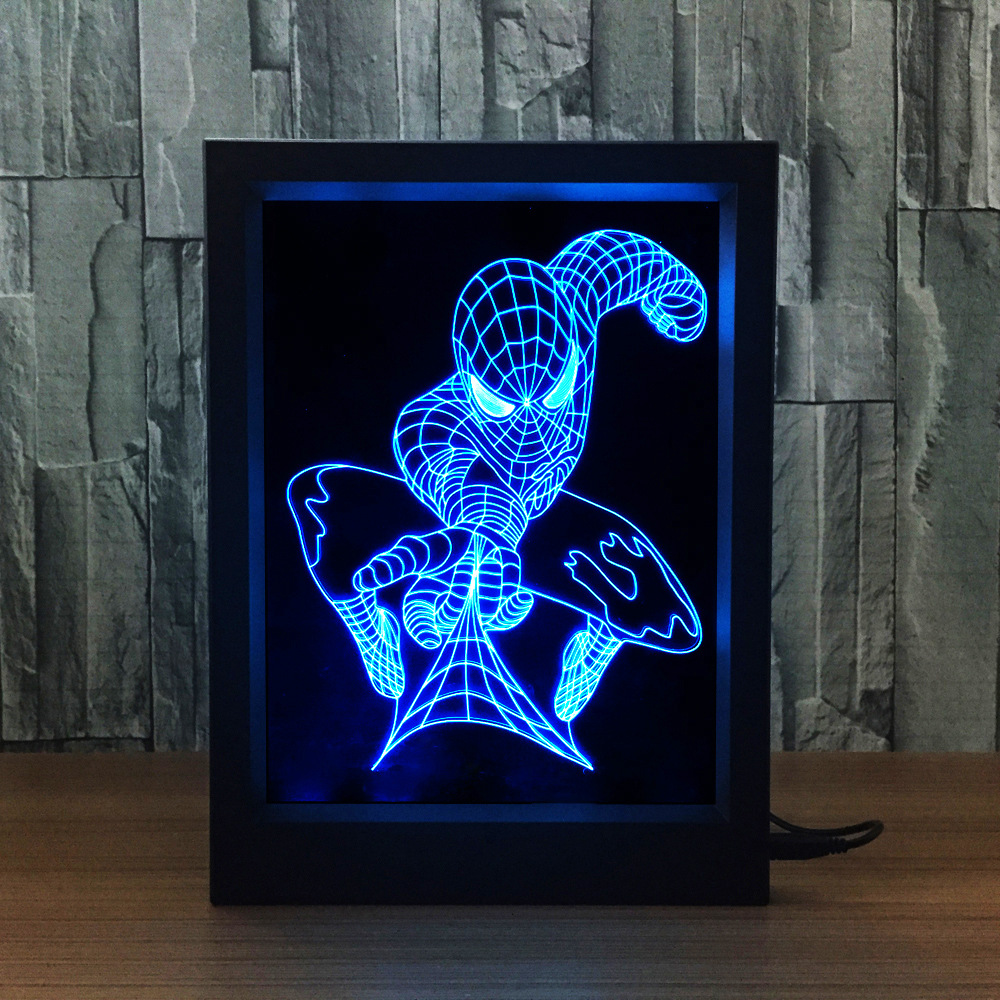 相框式3d灯遥控式七彩触摸创意产品led灯蜘蛛侠