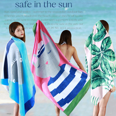 加厚沙滩巾欧美风范pbk卡通印花A类无甲醛浴室洗澡成人游泳浴巾