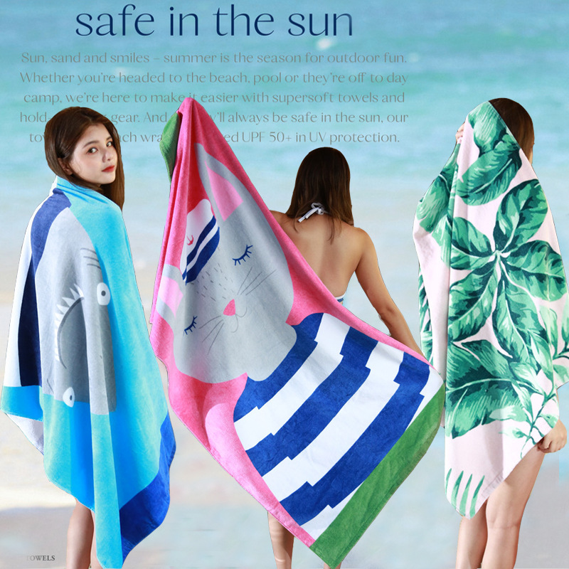 加厚沙滩巾欧美风范pbk卡通印花A类无甲醛浴室洗澡成人游泳浴巾