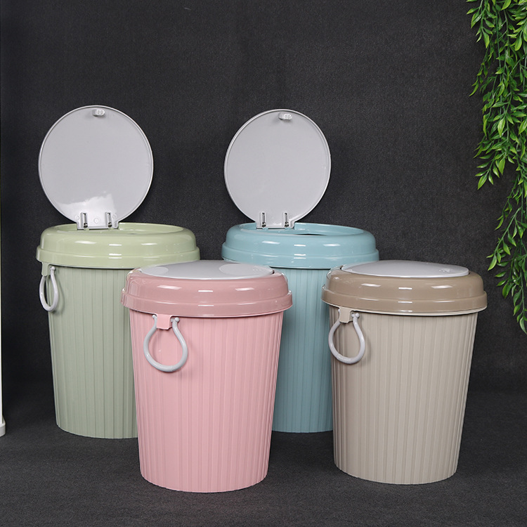 Cubo de basura redondo con tapa a presión, de plástico para cocina y baño – diseño nuevo, venta al por mayor.
