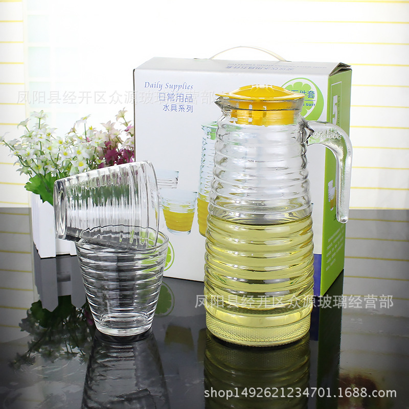 玻璃波纹水具三件套节创意礼品定制套装茶具五件套横纹冷水壶水杯