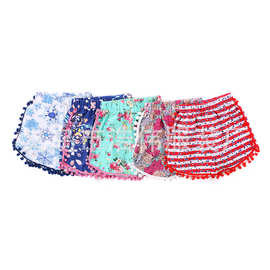 欧美外贸热销 儿童夏季精品绒球棉短裤批发 女孩纯棉印花四角裤