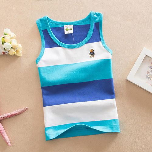 Bala 1-15 Year Old Kids' Summer Wear: Boys' Vest, 95% Cotton, Available in Small, Medium, and Large Sizes—Cross-Border Design with Striped, Stretchy Lycra Cotton