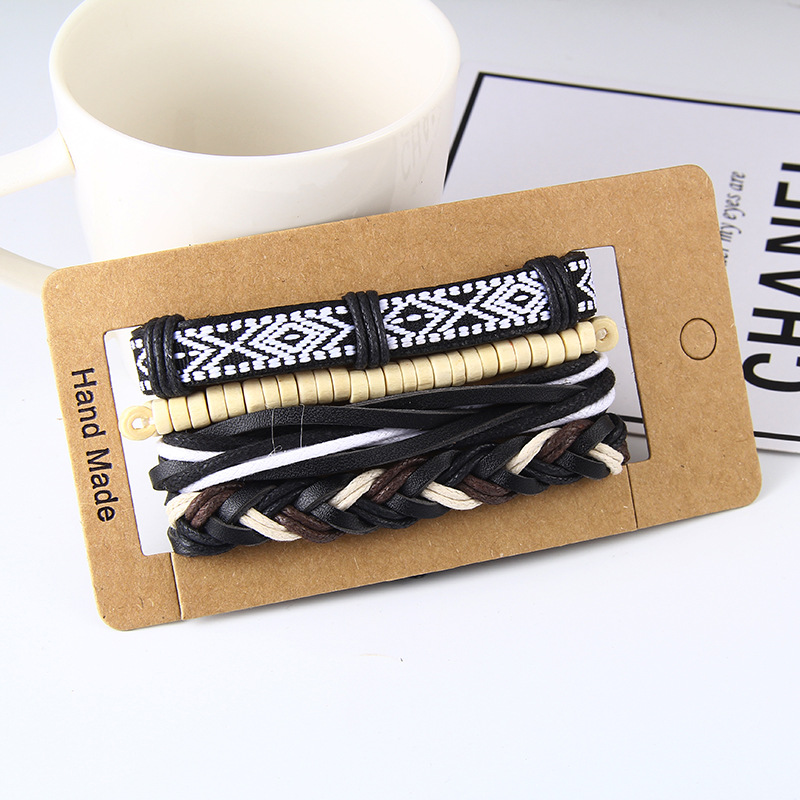 retro suit bracelet DIY woven imitation leather bracelet multi-layer bracelet multi-element bracelet