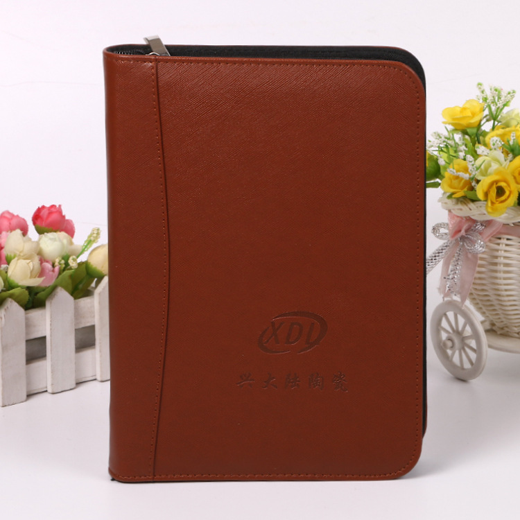 厂家定制LOGO创意新款商务活页笔记本仿皮PU办公精装本拉链经理夹|ms