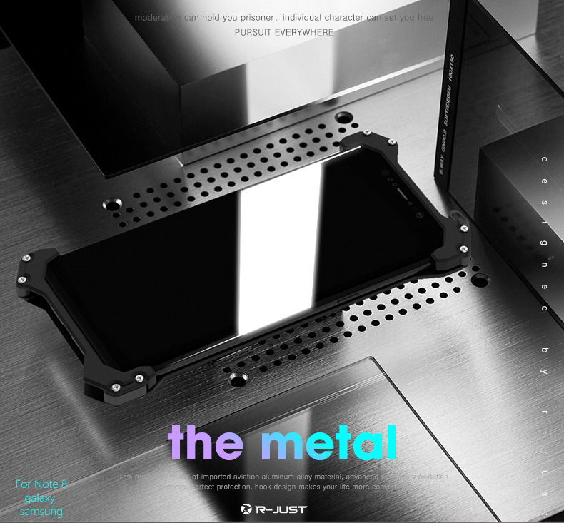 R-Just Gundam Aerospace Aluminum Contrast Color Shockproof Metal Shell Outdoor Protection Case for Samsung Galaxy Note 8