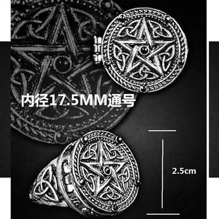 GOTHIC饰品 欧美新款英伦哥特朋克蒸汽 五星磁铁宝盒黑色宝石 古银色戒指   图 1