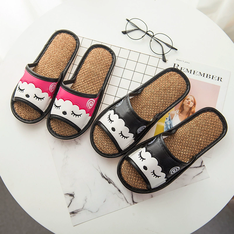 Новые Мультяшные льняные тапочки, домашние тапочки для влюбленных, мужские и женские сандалии, противоскользящие кожаные тапочки, поколение волос