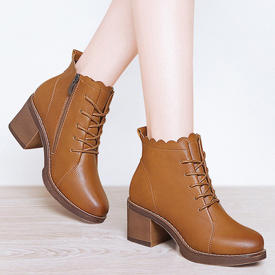 馬丁靴女秋冬季靴子2020新款羅馬風格粗跟高跟百搭加絨棉鞋短靴