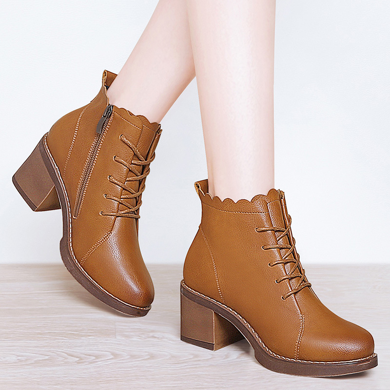 馬丁靴女秋冬季靴子2020新款羅馬風格粗跟高跟百搭加絨棉鞋短靴