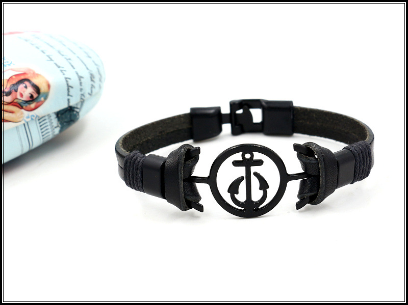 Croix-frontière Fournir Nouveau Rétro Ancre De Bateau Bovins En Cuir Bracelet Hommes De Électrophorèse Noir Main-tissé Bracelet En Cuir D'une Seule Pièce Dropshipping display picture 4